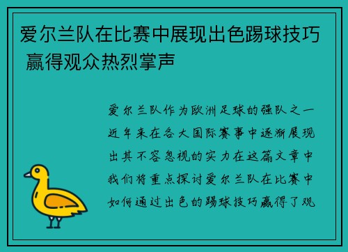 爱尔兰队在比赛中展现出色踢球技巧 赢得观众热烈掌声